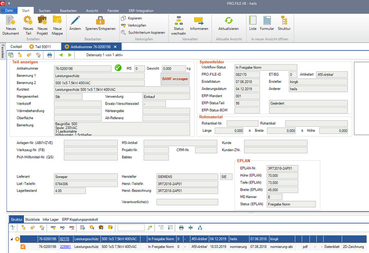 Pro.File enables detailed component data to be viewed and managed.