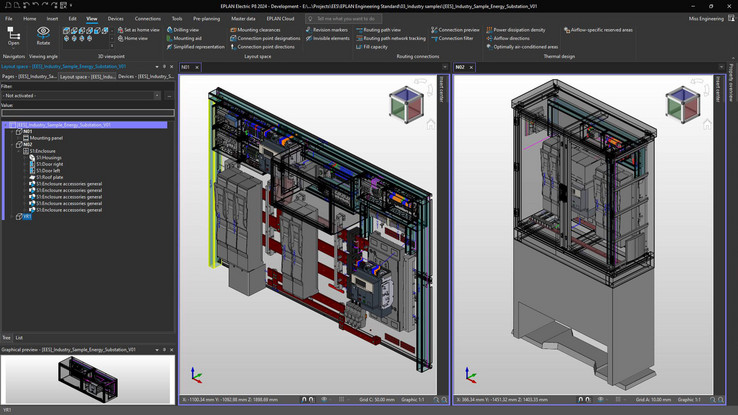 Substation A 3D view of the entire secondary substation in EPLAN Pro Panel