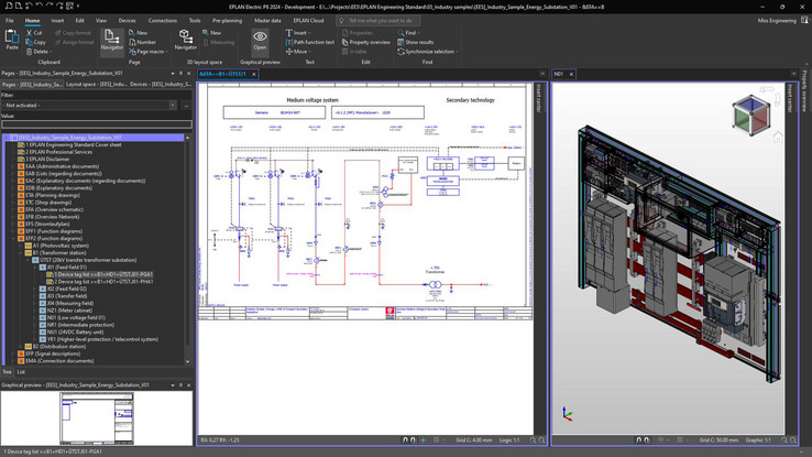 Schematic 3D Single-pole representation as required for the energy sector – including the digital twin in 3D